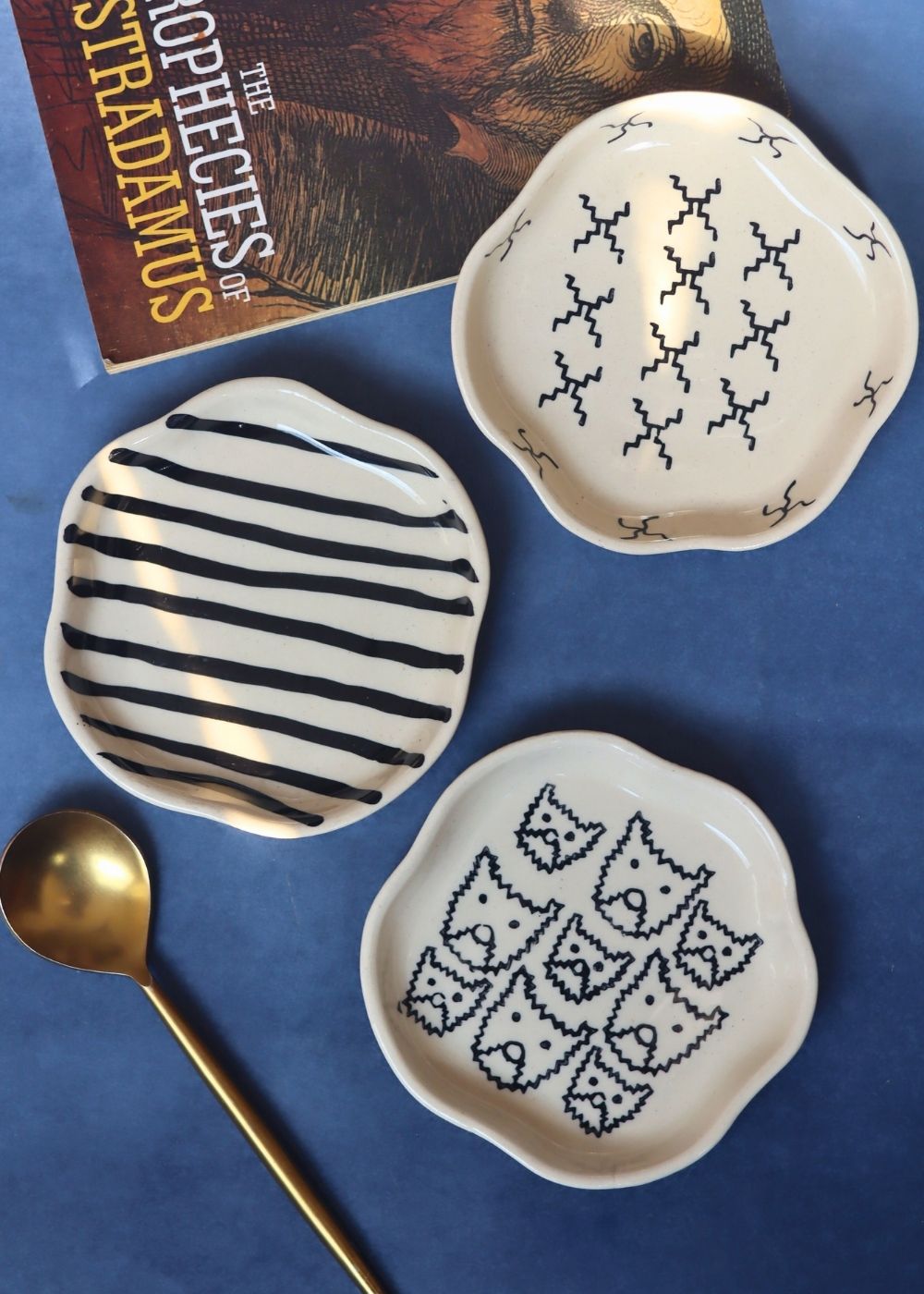 Set of 3 - Heart & Lined Dessert plate handmade in India