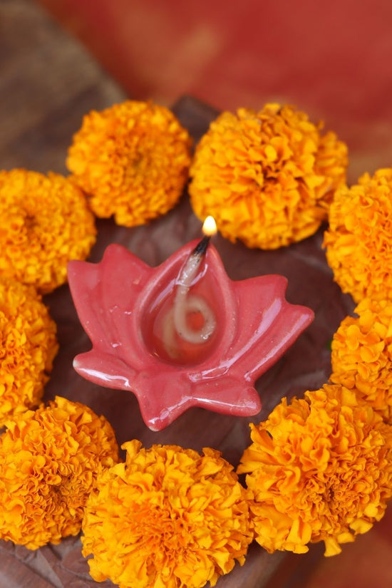Set of 4 - Red Lotus Diya