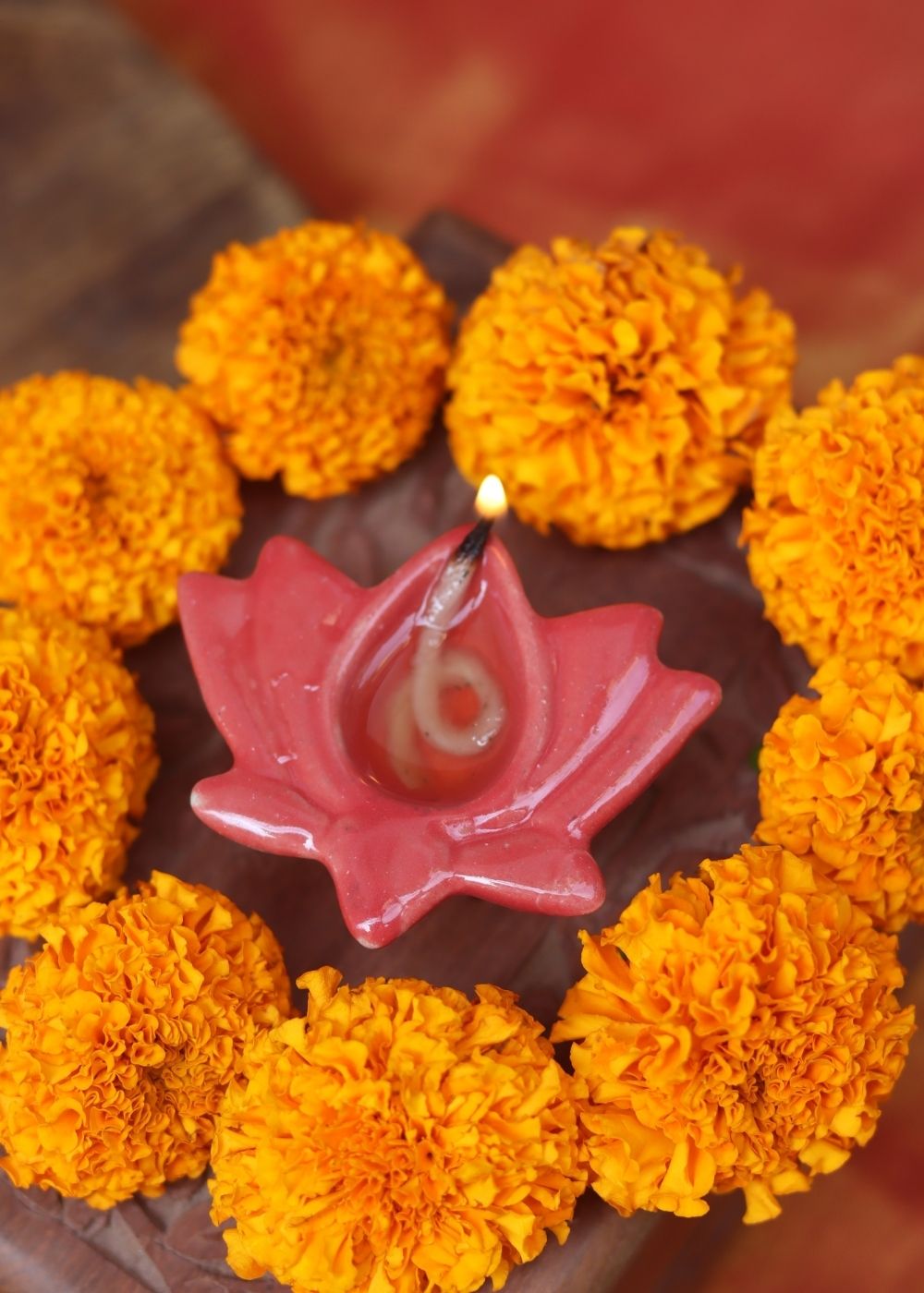 Set of 4 - Red Lotus Diya