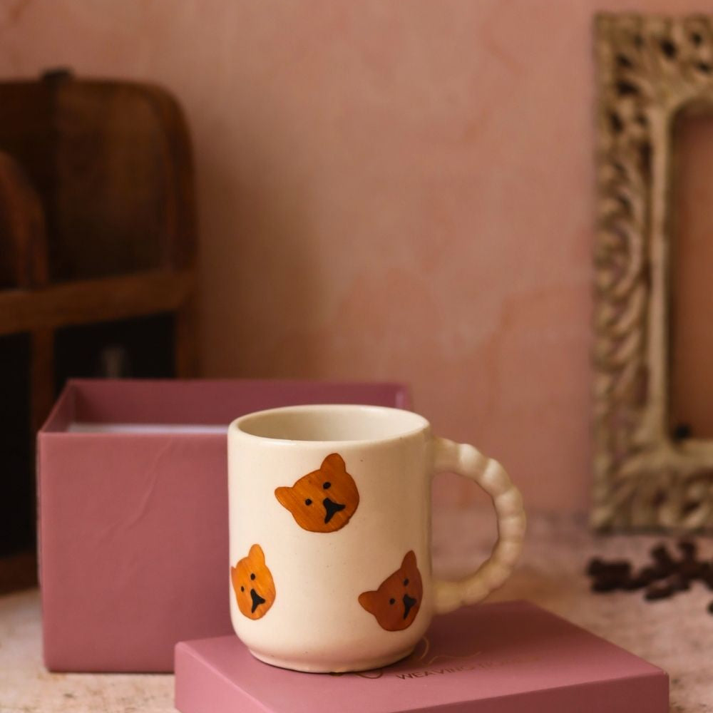 Teddy bear mug in a gift box made by ceramic