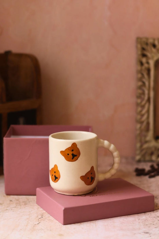 Teddy bear mug in a gift box made by ceramic