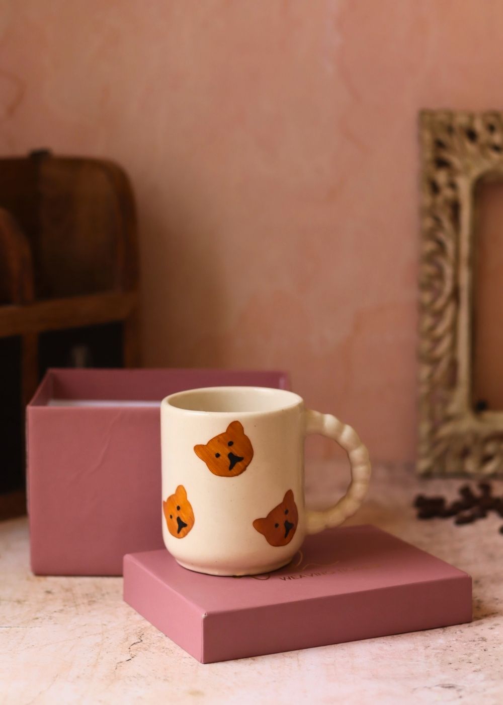Teddy bear mug in a gift box made by ceramic