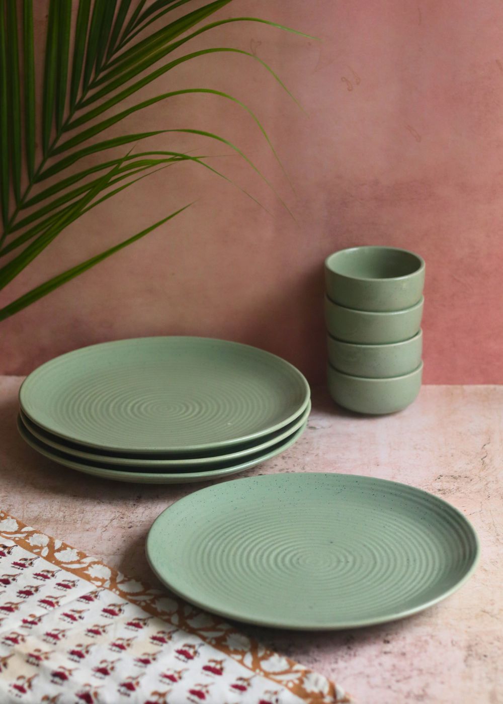 Set of 8 - Sage Green Dinner set made by ceramic