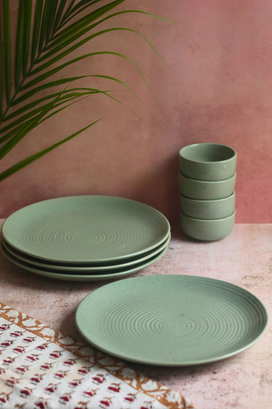 Set of 8 - Sage Green Dinner set made by ceramic