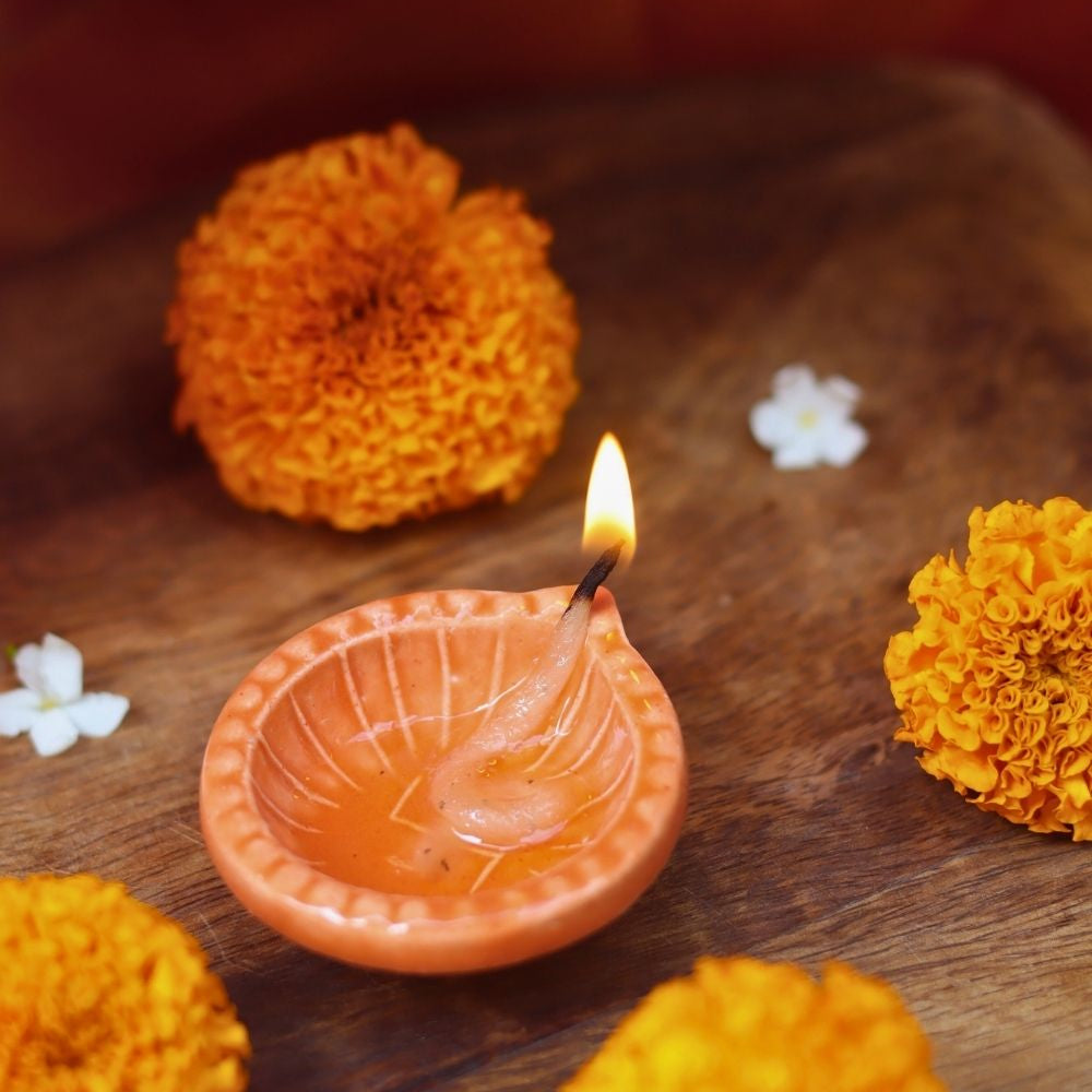 Diwali Diya - Orange made by ceramic