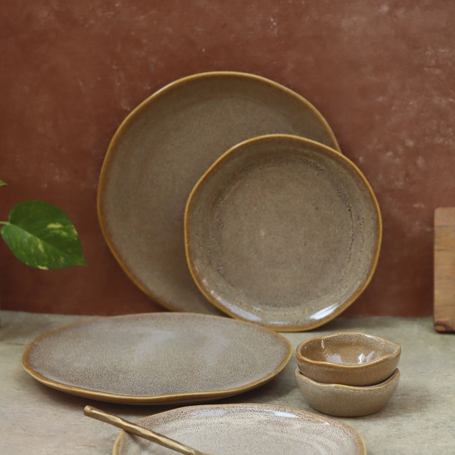 Set of 6 -  Beige Artisanal Dinner Set made by ceramic
