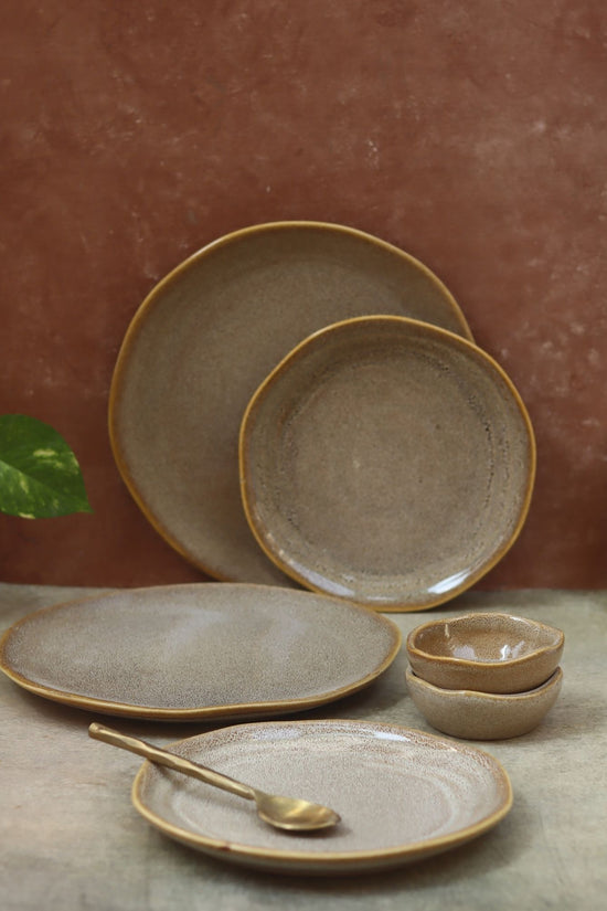 Set of 6 -  Beige Artisanal Dinner Set made by ceramic