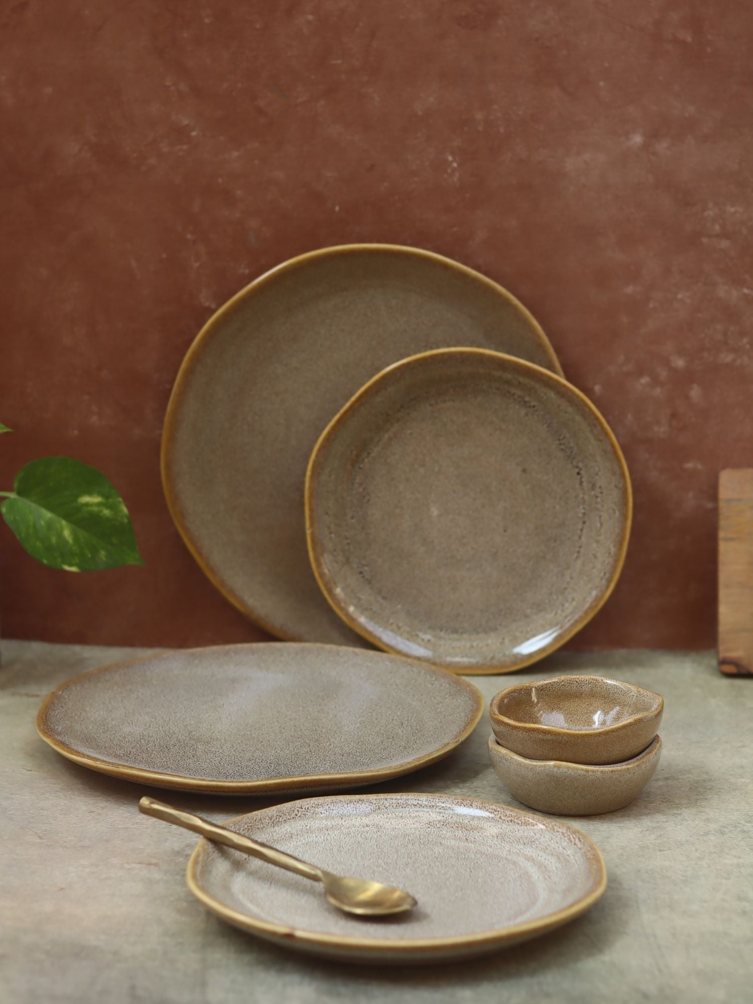 Set of 6 -  Beige Artisanal Dinner Set made by ceramic
