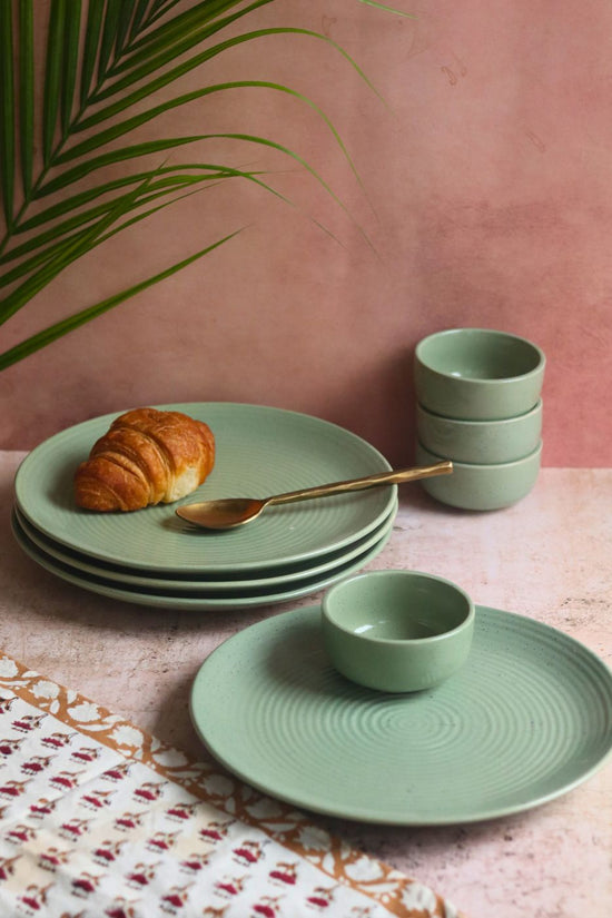 Set of 8 - Sage Green Dinner set handmade in india