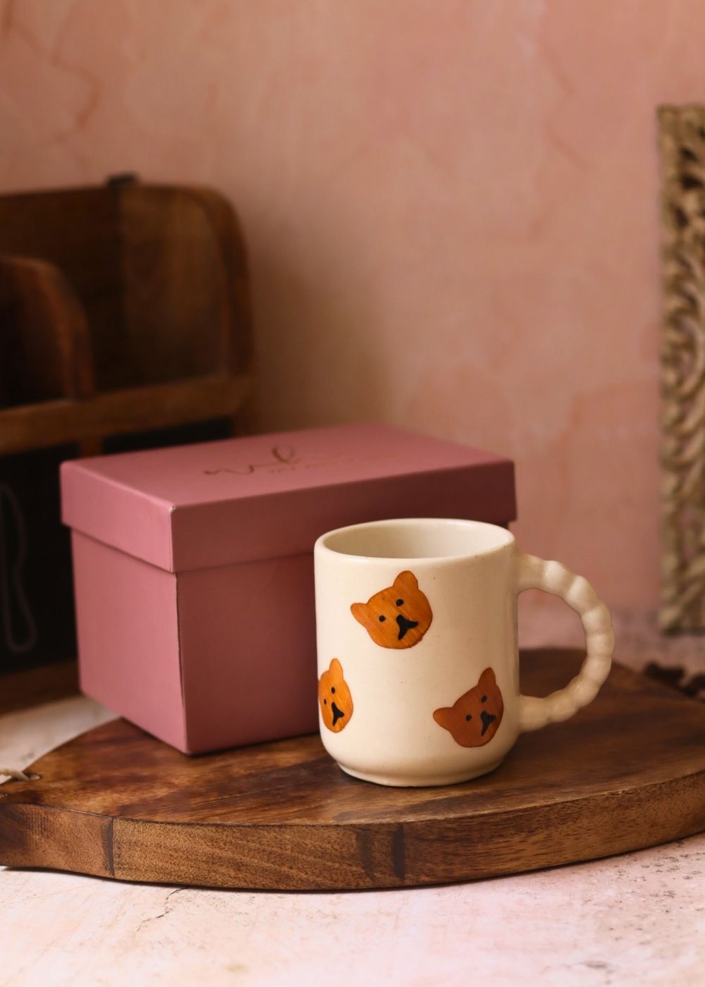Teddy bear mug in a gift box handmade in India