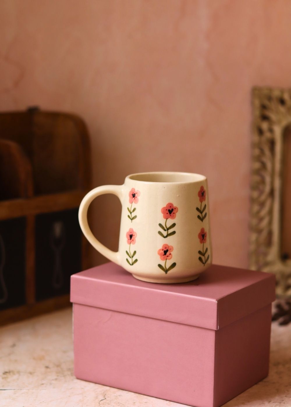 handmade Poppy mug in a gift box