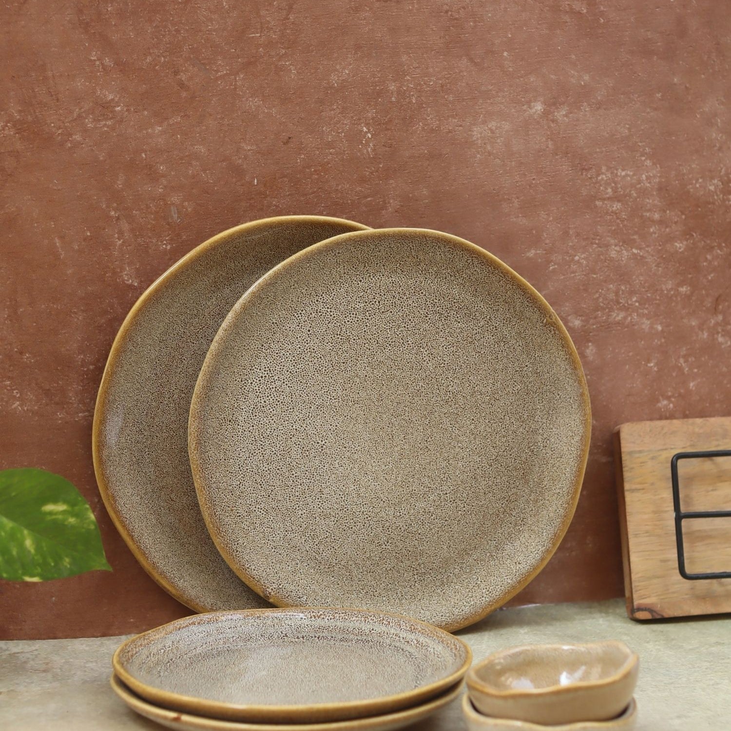 Set of 6 -  Beige Artisanal Dinner Set handmade in India
