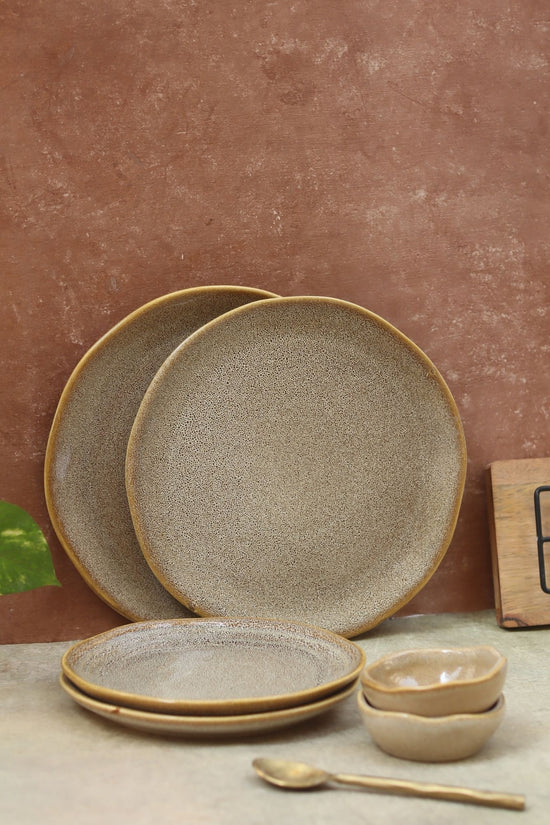 Set of 6 -  Beige Artisanal Dinner Set handmade in India