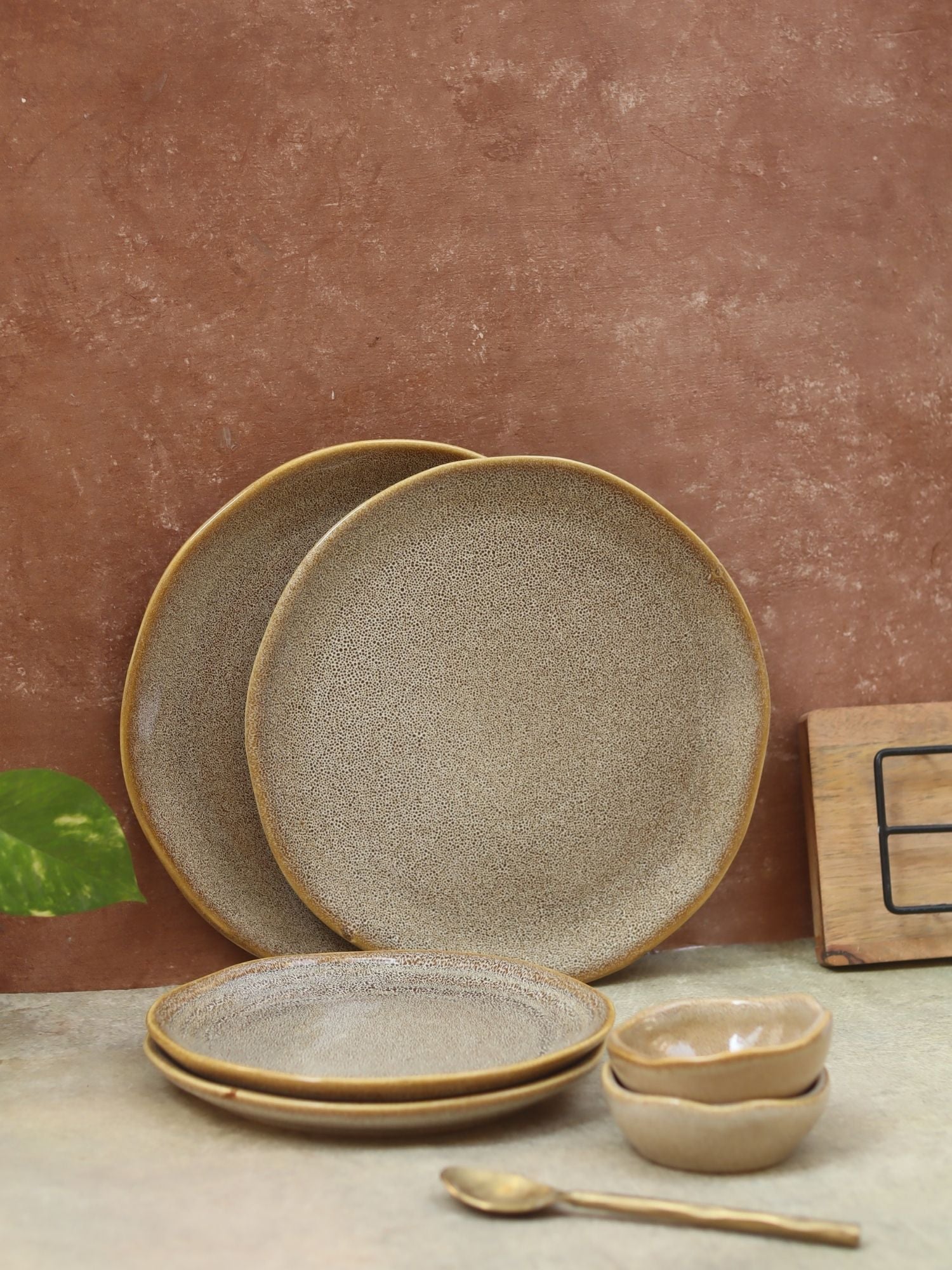 Set of 6 -  Beige Artisanal Dinner Set handmade in India