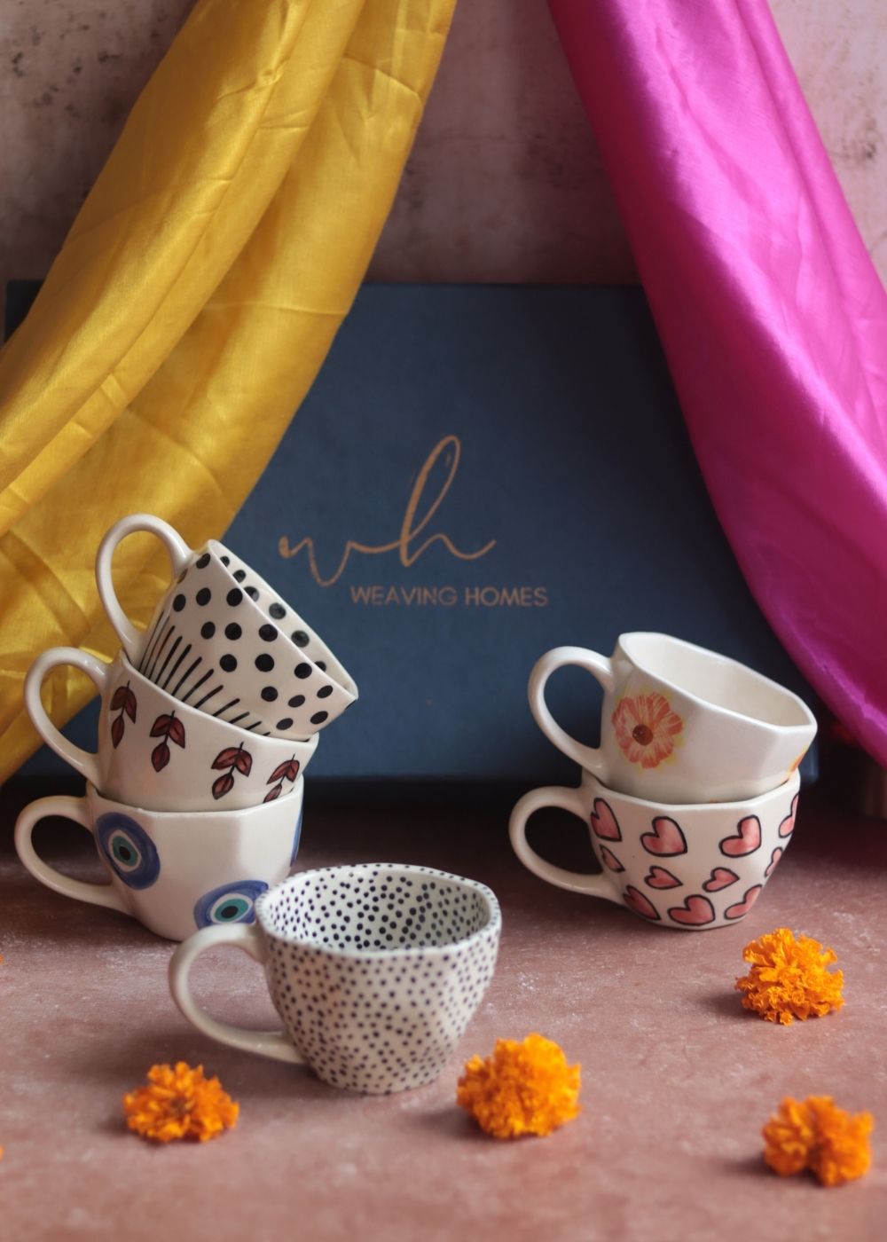 Set of 6 Sip & Savour Mugs (for the price of 5) Diwali Gift Box ade by ceramic