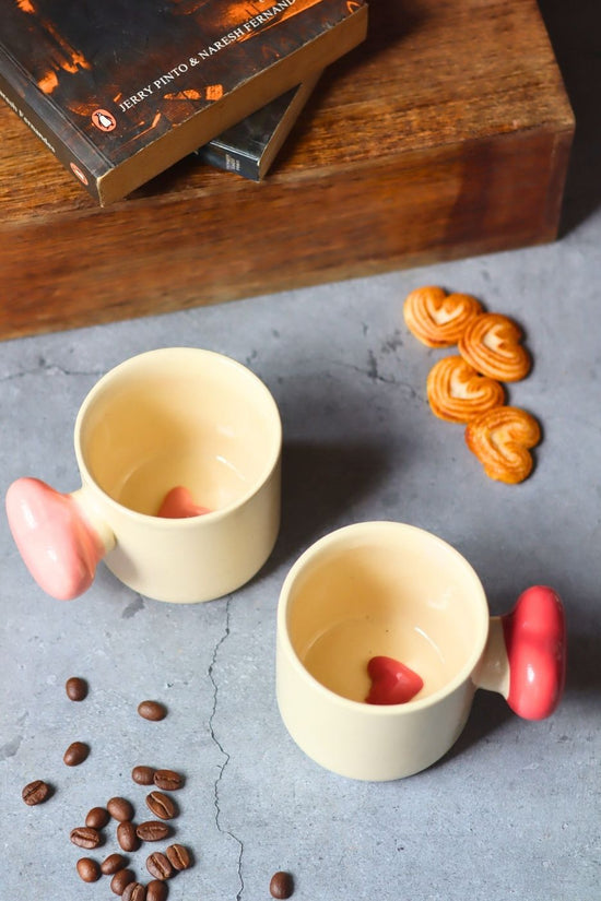 Set of 2 - Red & Pink Heartbeat Coffee Mugs made by ceramic