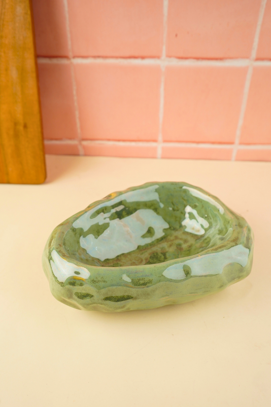 pistachio stoneware curry bowl with oval shaped design