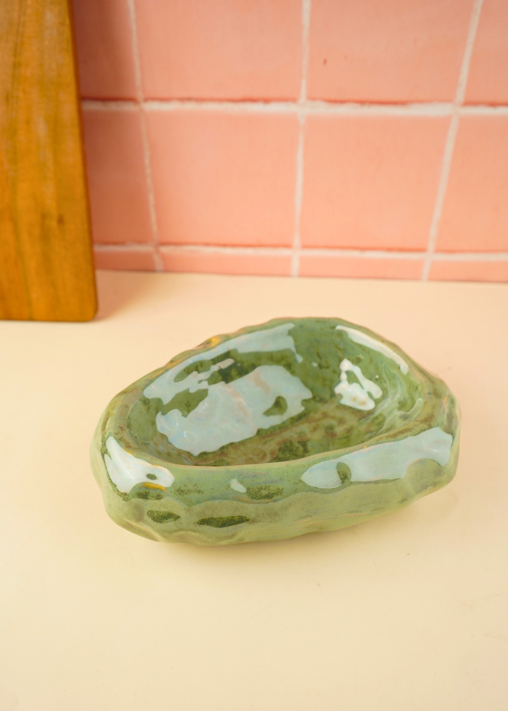 pistachio stoneware curry bowl with oval shaped design
