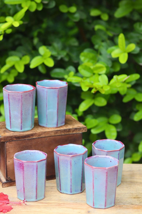 Set of 6 - Blue Chai Kulhad handmade in India