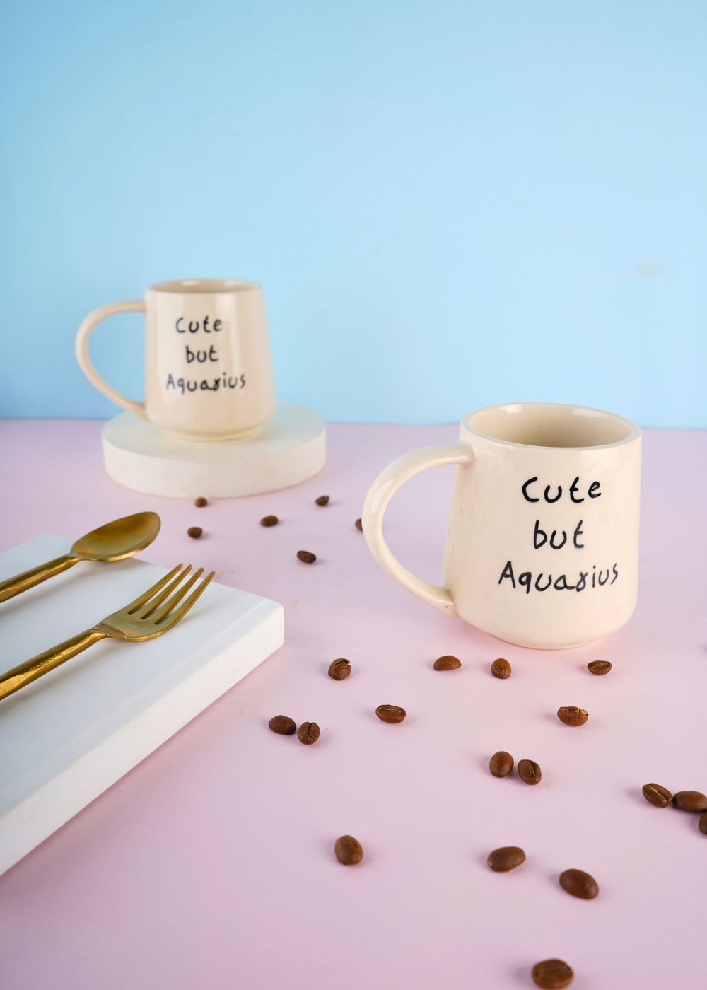 cute but aquarius mug with white color