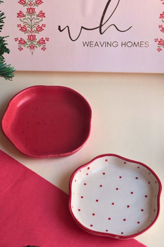Red Polka & Red Handmade Dessert plate in a Gift Box with premium quality material