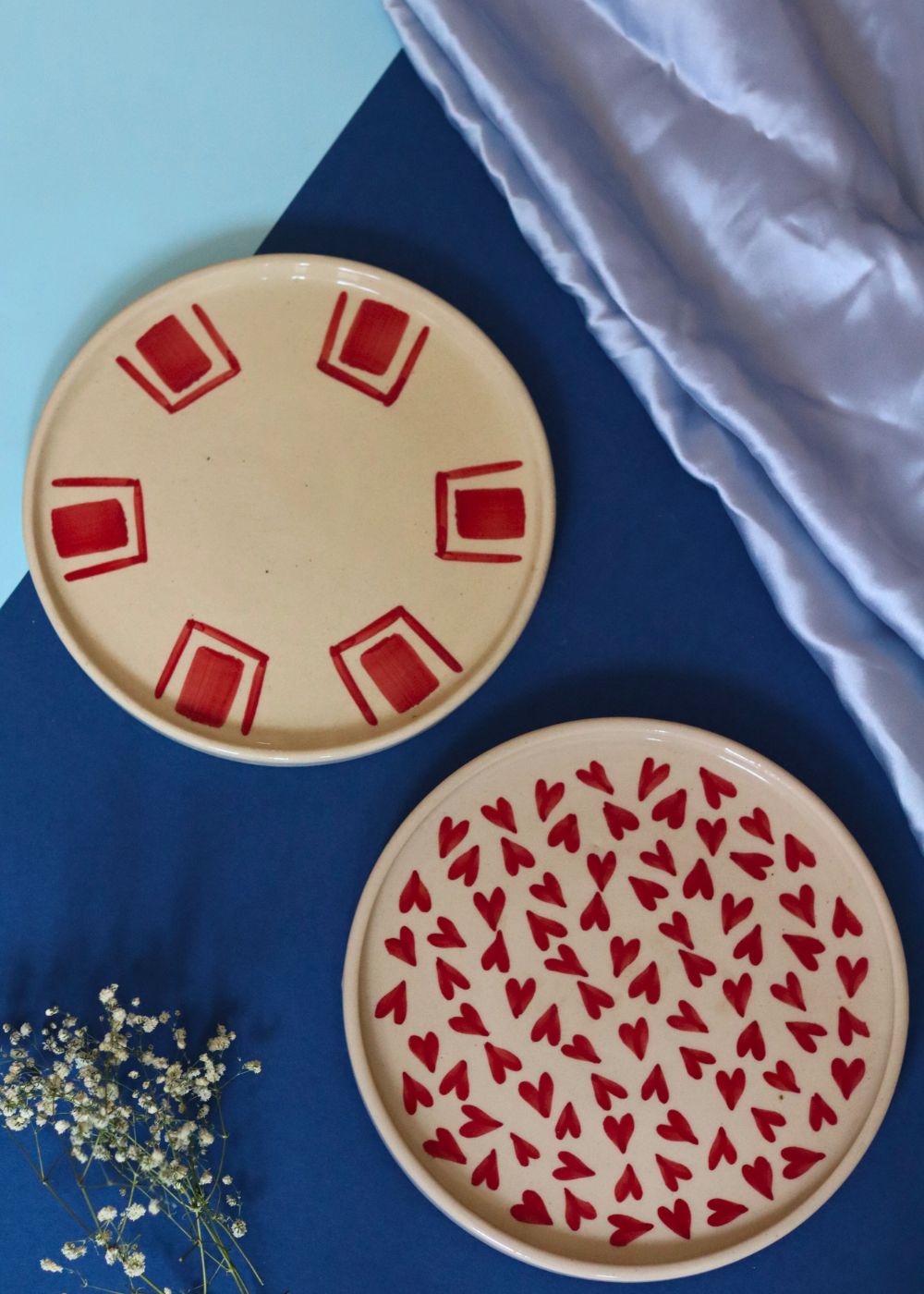 Set of 2 - Red Brick & All Heart Platter handmade in india