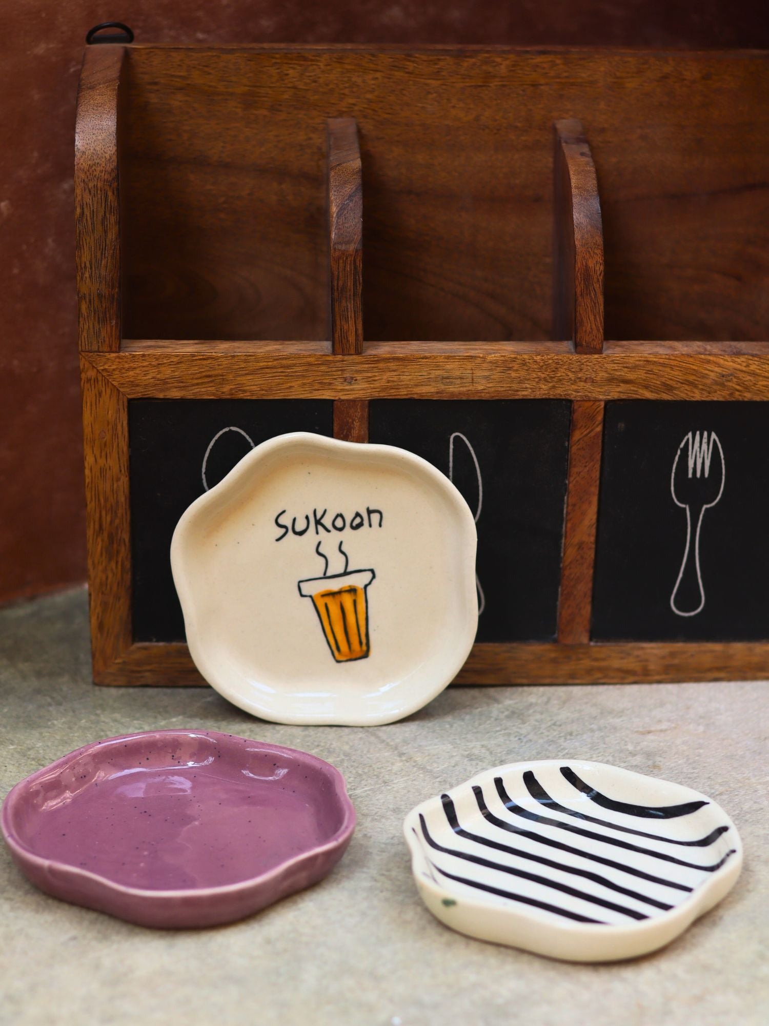 Zebra, Sukoon & Lavender Handmade Dessert Plate - Set of 3