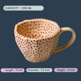handmade red polka mug with meaurement