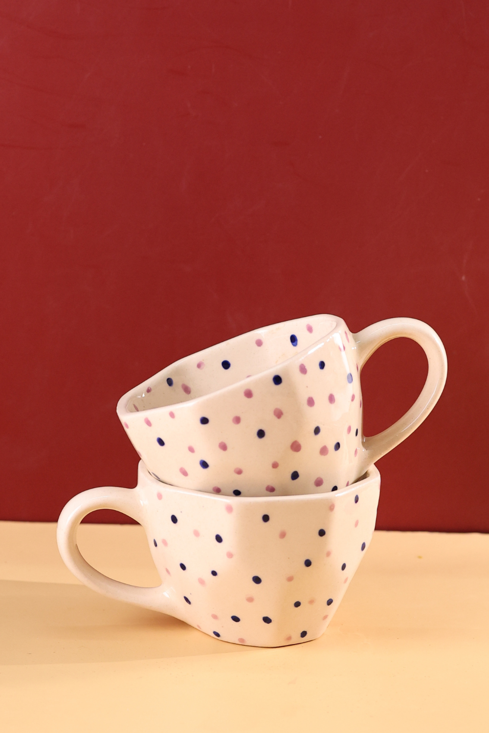 Polka print handmade coffee mugs