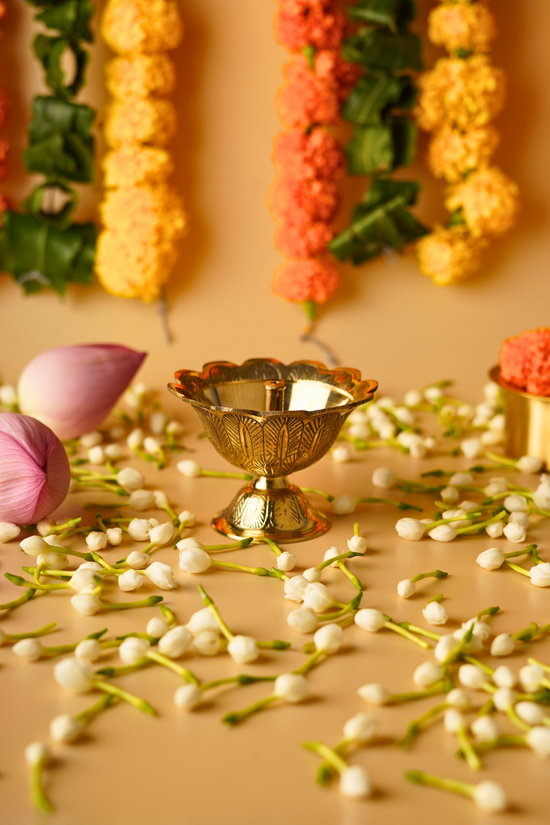 Swarn Deep Diya With Flowers 