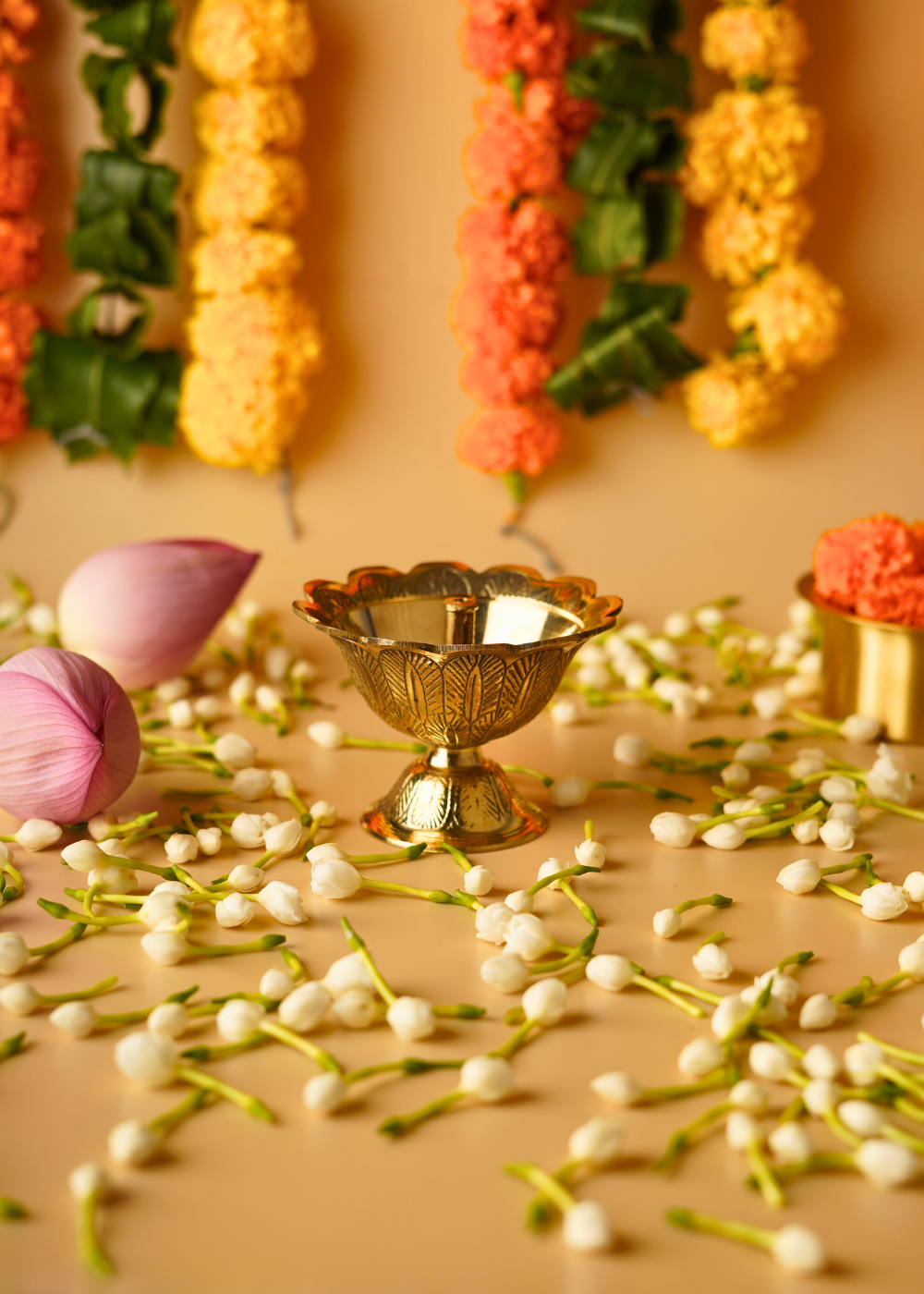 Swarn Deep Diya With Flowers 