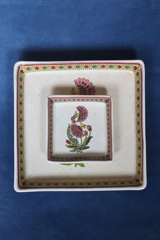 red motif platter handmade in india