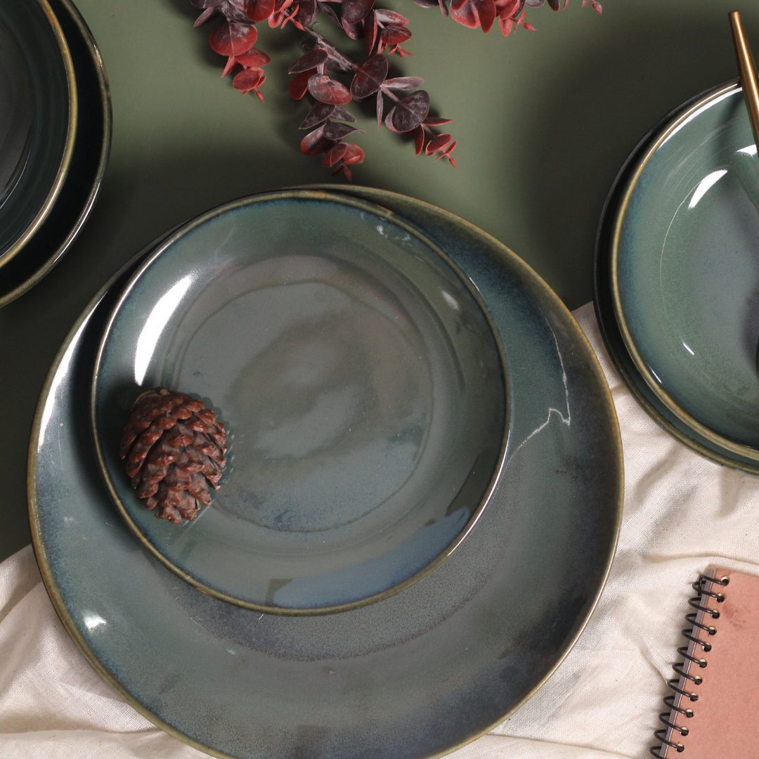 metallic green dinner plate made by ceramic 