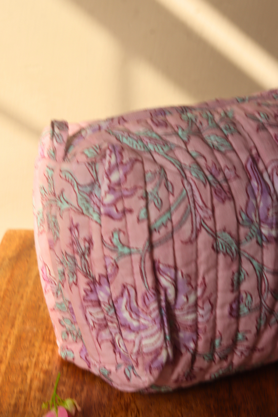 Pink floral bag closeup shot