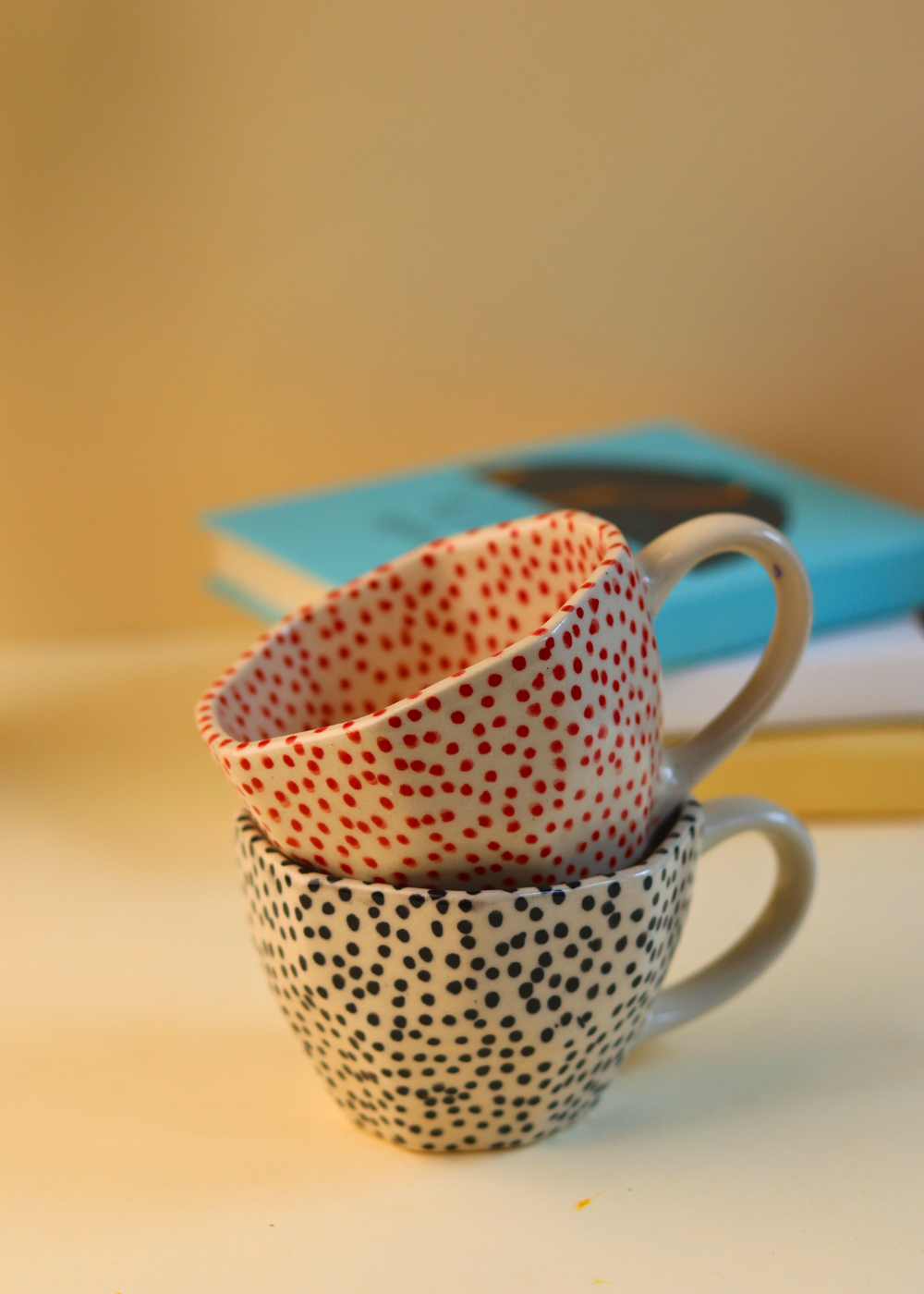 handmade red & black polka mugs set of two combo