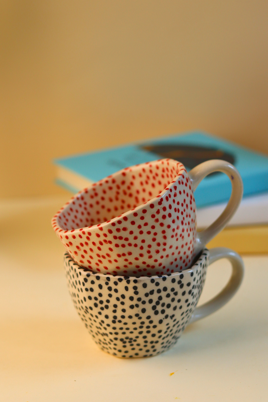 handmade red & black polka mugs set of two combo