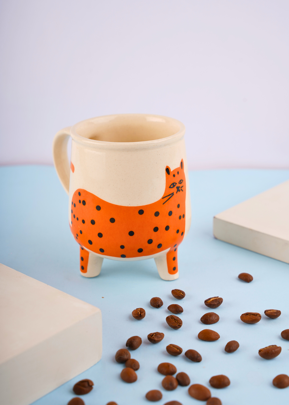 orange cat mug handmade in india