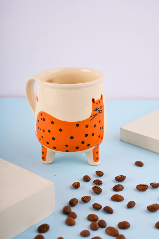 orange cat mug handmade in india