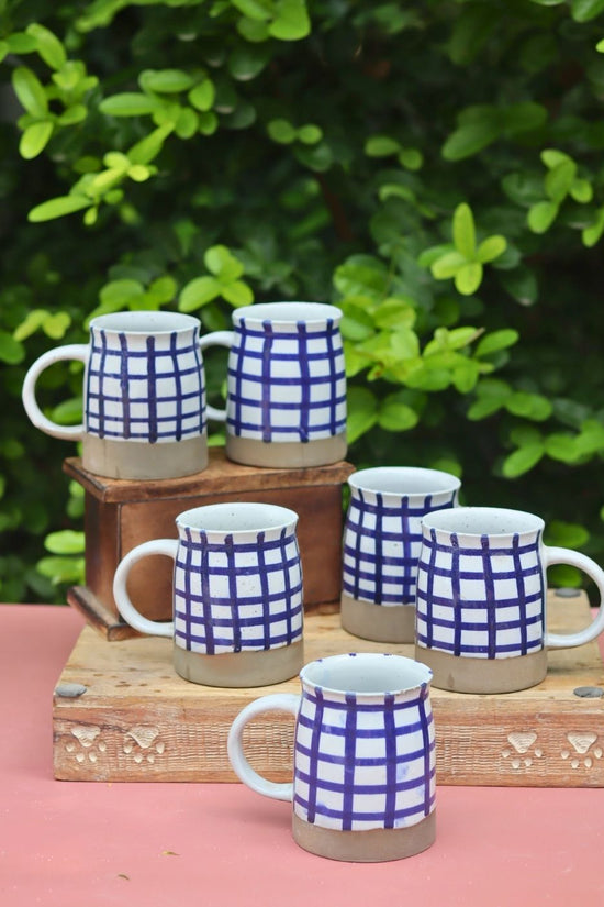 Set of 6 - Blue Checkered Mug  with premium quality material