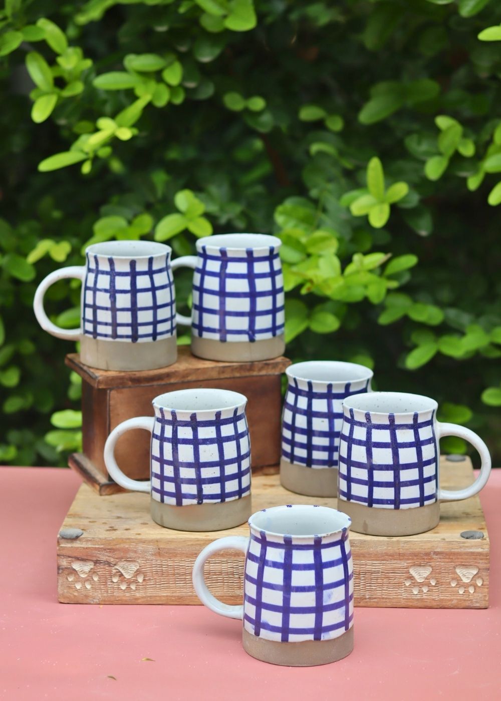 Set of 6 - Blue Checkered Mug  with premium quality material