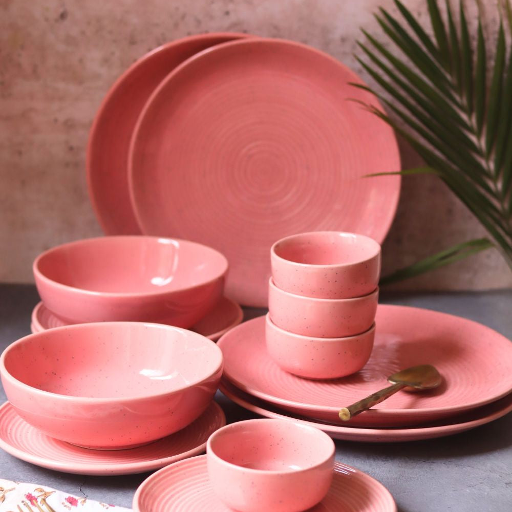 Set of 14 -  Rosy Pink Dinner Set with premium quality material