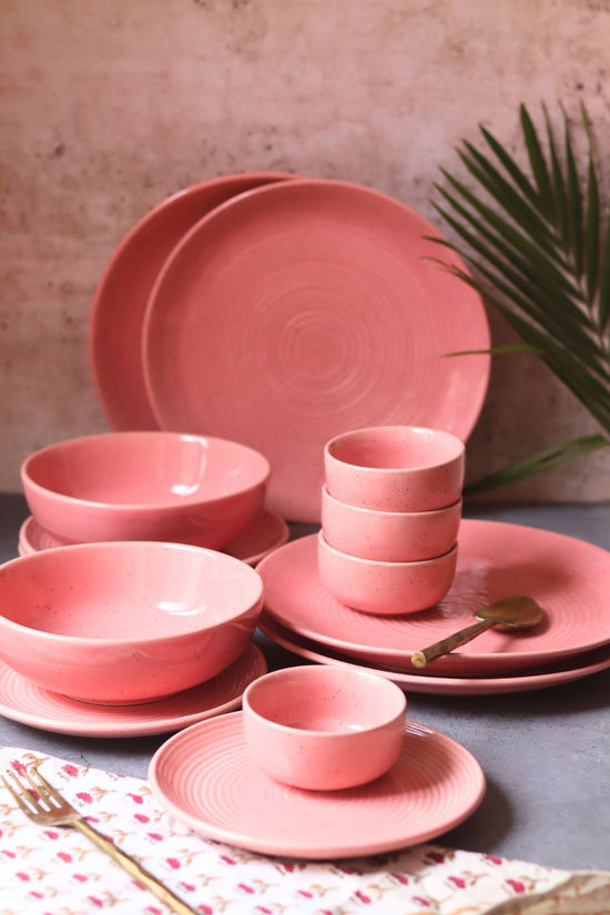 Set of 14 -  Rosy Pink Dinner Set with premium quality material