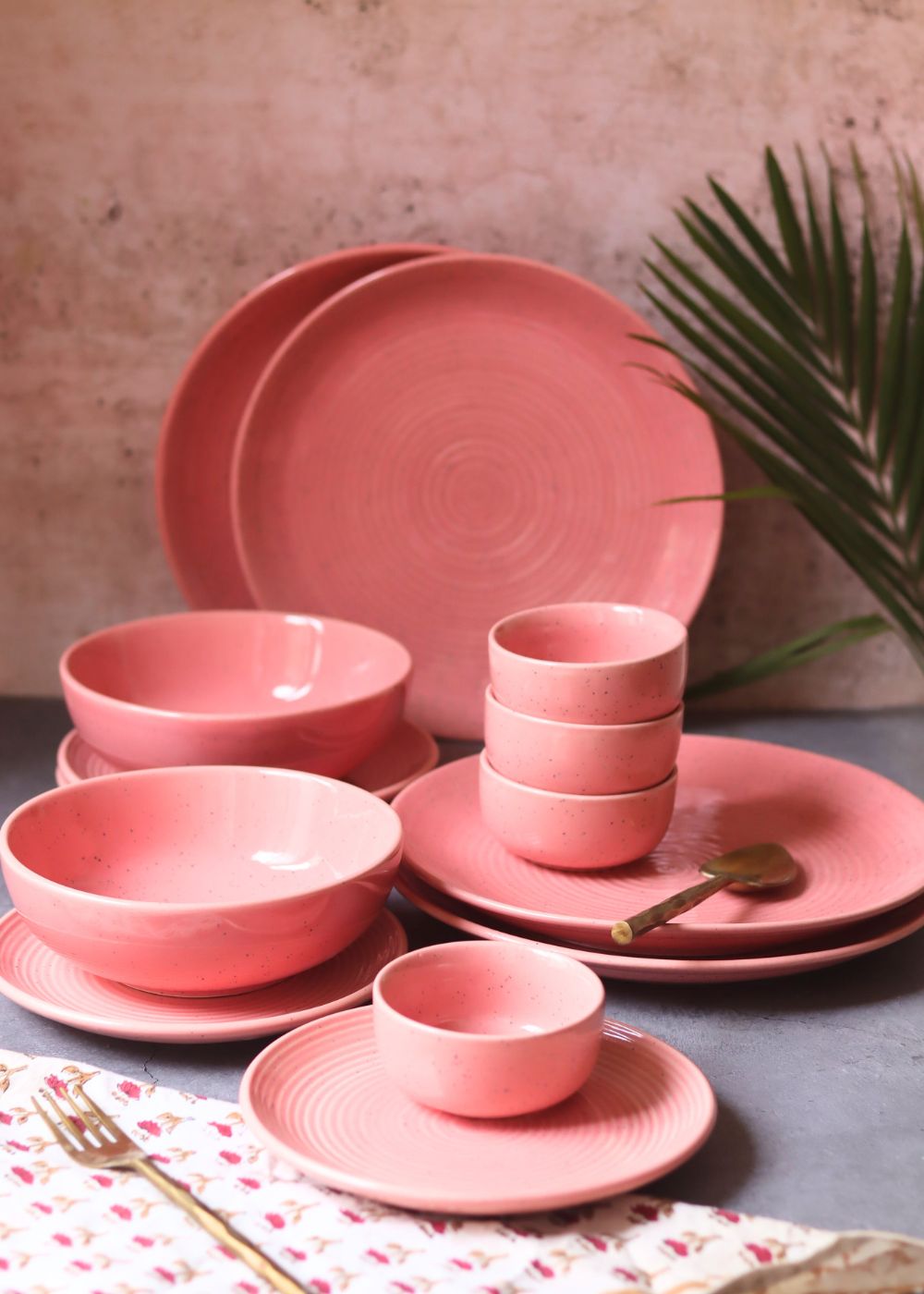 Set of 14 -  Rosy Pink Dinner Set with premium quality material