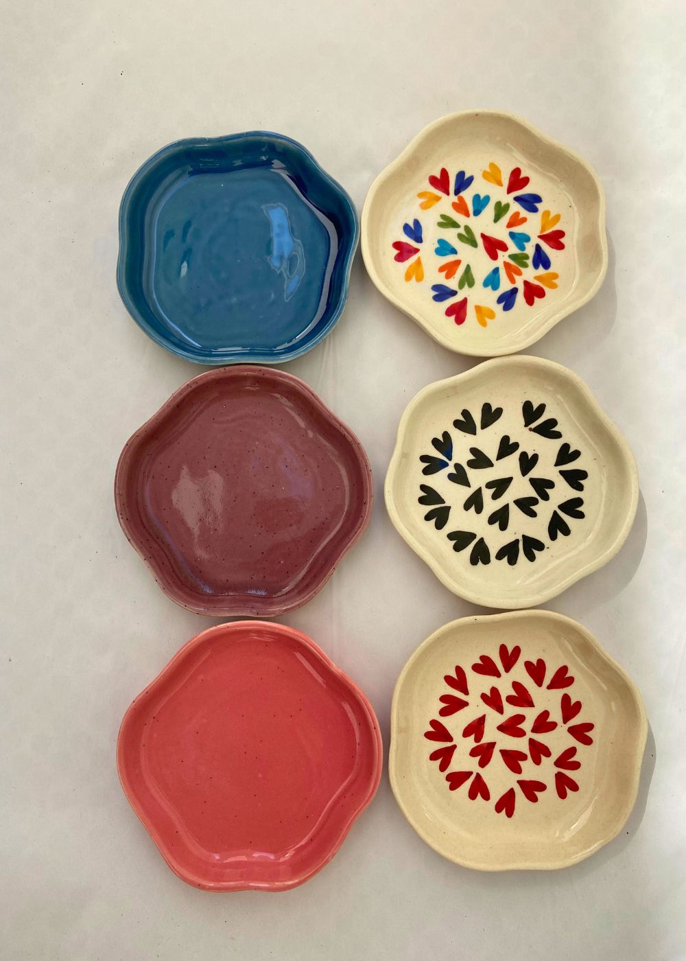 Handmade Set of 6 Heart & Neutral Dessert Plate (for the price of 5)