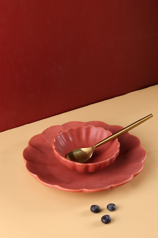 handmade bowl & plate with marigold flower design