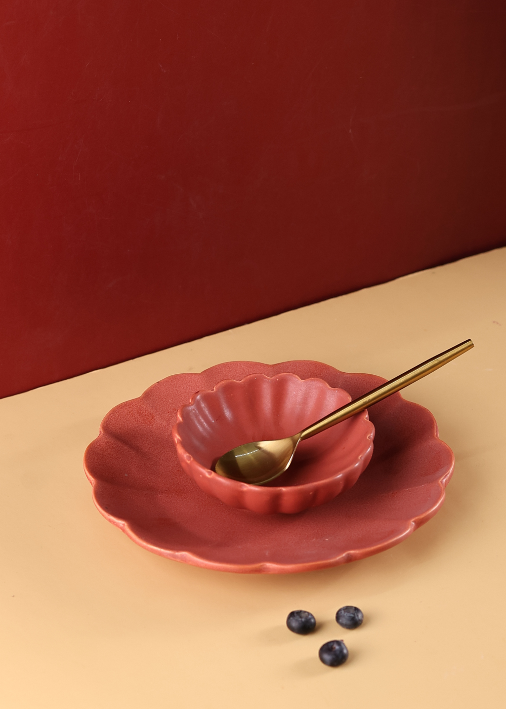 handmade bowl & plate with marigold flower design