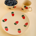 one plate, one mug & one bowl set with strawberry design