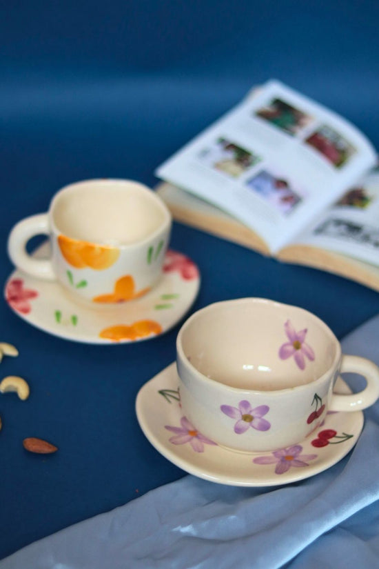 Floral Bloom & Cherry Fields Cup & Saucer handmade in india