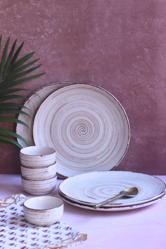 Set of 8 - Brown & White Dinner Set with premium quality material