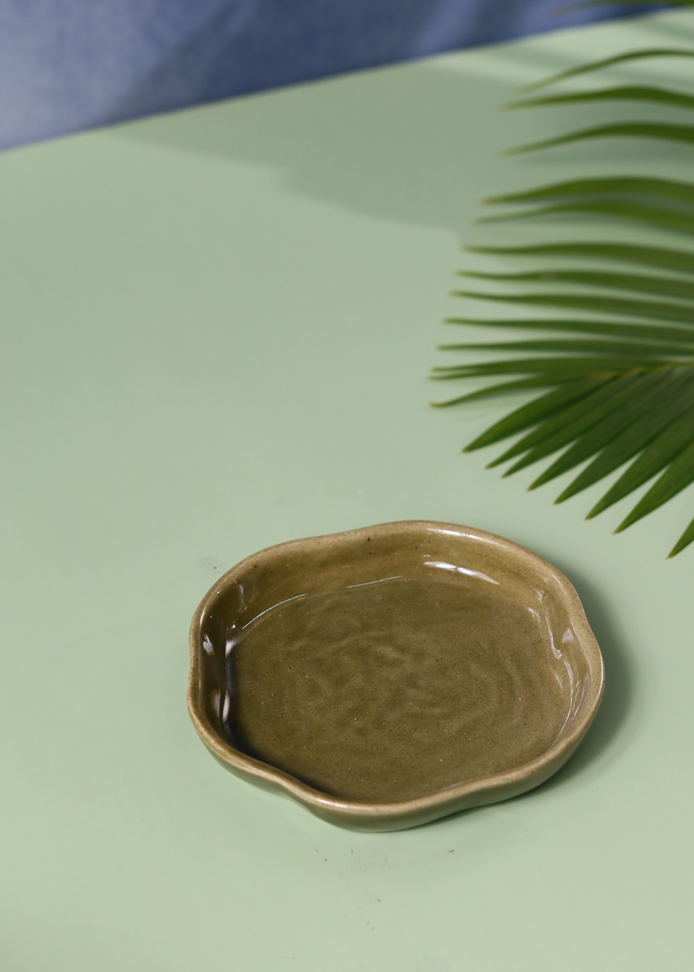 Army green color ceramic dessert plate